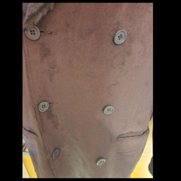 Suede / Faux Fur Double Breasted Jacket - 3qtr Length – MEDIUM (in Brown) - Picture 5 of 6